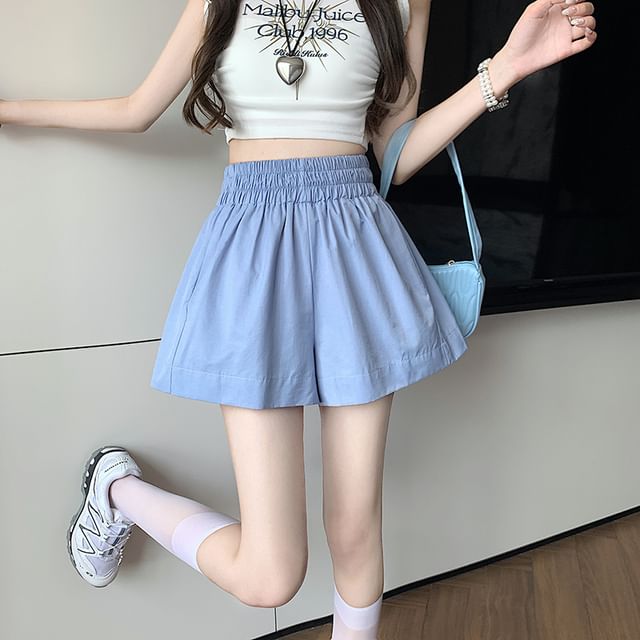 Plain Elastic Shorts Waist