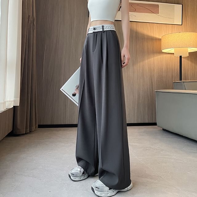 Panel High Slacks Wide Leg Lace Rise