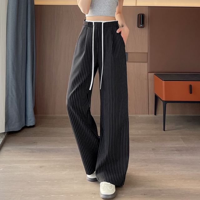 Wide Pinstriped Leg (Various Pants Waist Drawstring Designs)