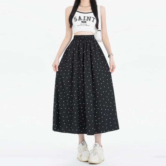 Skirt Waist A-Line Midi Dotted Elastic