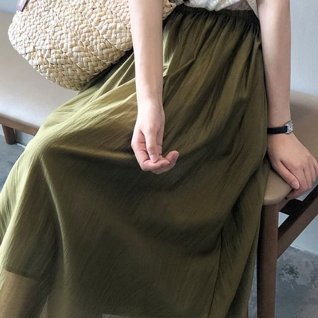 Midi Skirt A-Line Plain High Rise