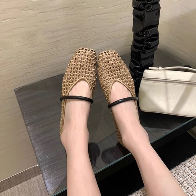 Woven Plain Square Flats Toe