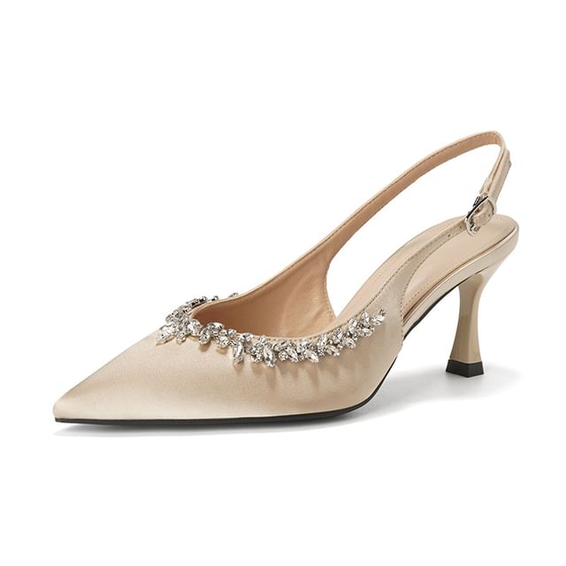 Rhinestone Slingback Heel Sandals Pointy High