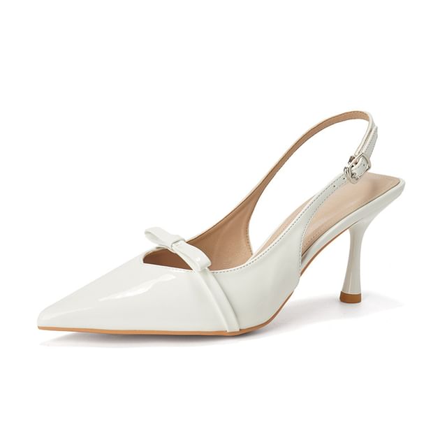 Pointy High Plain Sandals Bow Heel Slingback