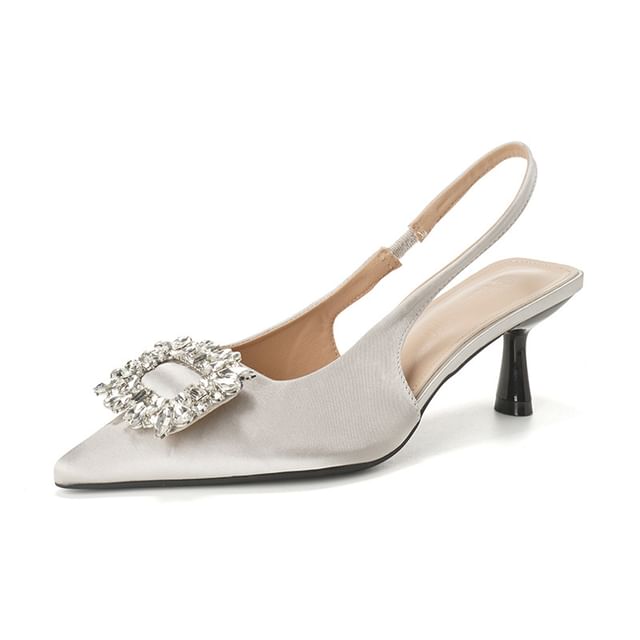 Heel Sandals Pointy Slingback High Plain Rhinestone