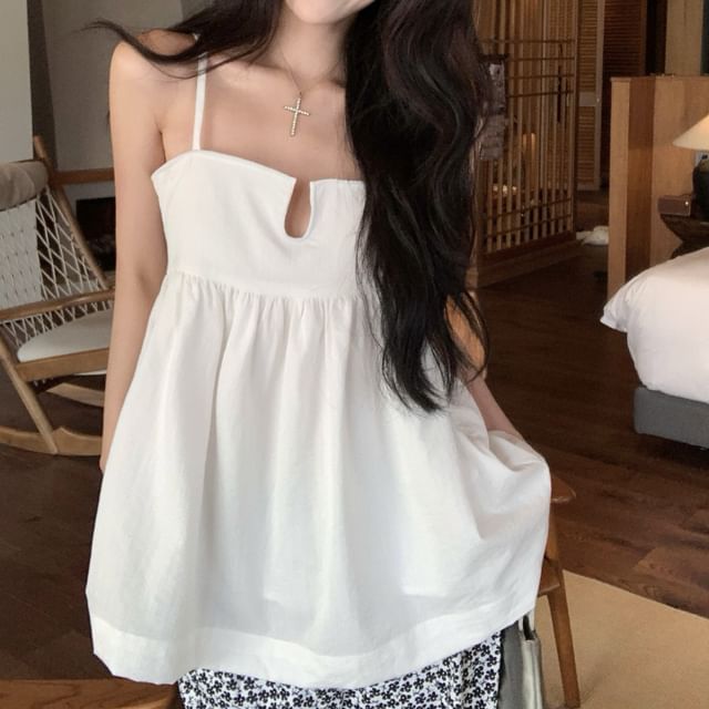 Notch Leg Wide Print Neck / Plain High Top Camisole Waist Pants Floral