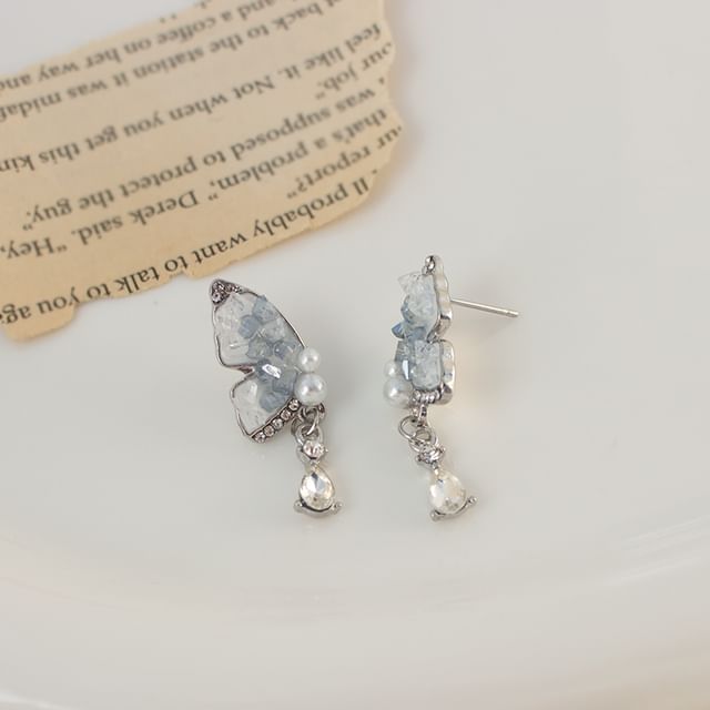 / Faux Pearl Drop Rhinestone Butterfly Earring Clip-On