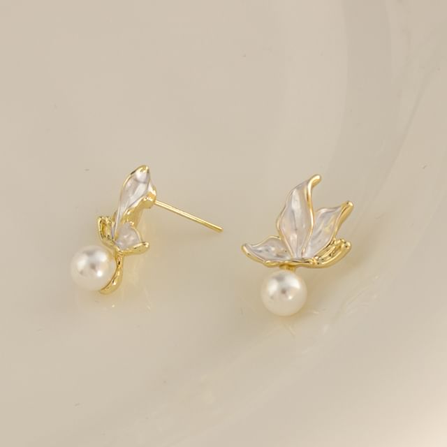 Butterfly Alloy Cuff Earring Pearl Drop Faux / Ear