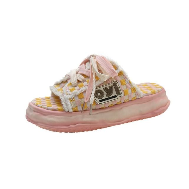 Sneakers Checkerboard Lace-Up Frayed Platform Sandals