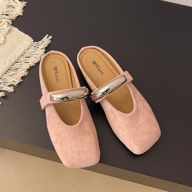 Metal Jane Toe Suede Accent Faux Mules Square Mary