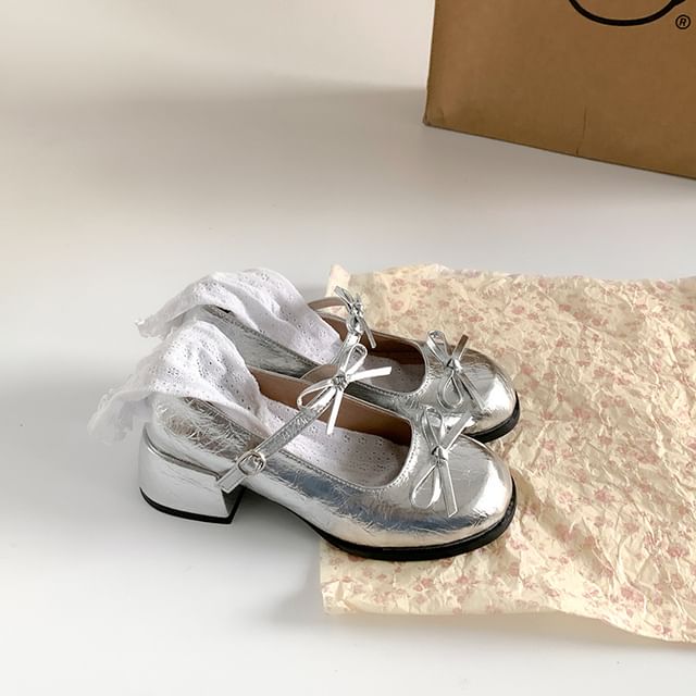 Heel Ribbon Accent Block Jane Pumps Mary