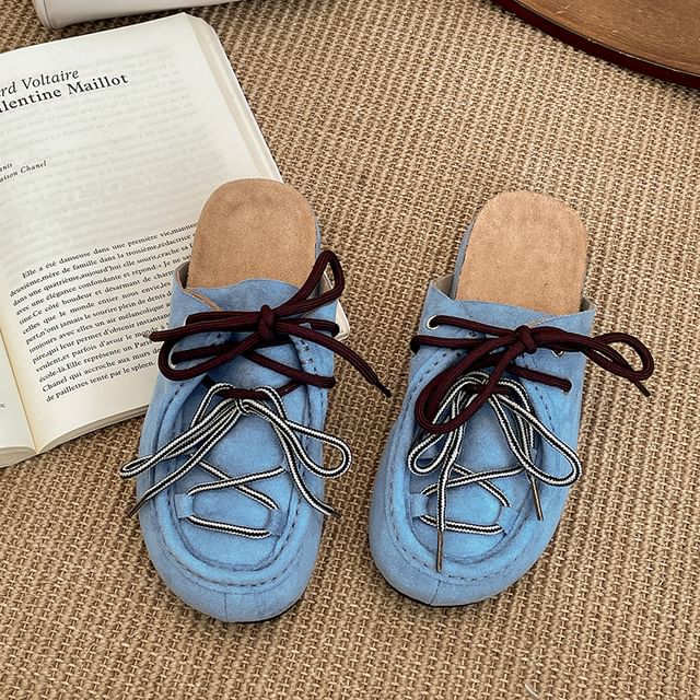 Lace-Up Denim Mules