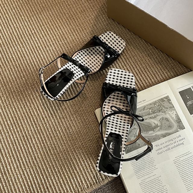 Sandals Floral Toe Square Print Low Heel