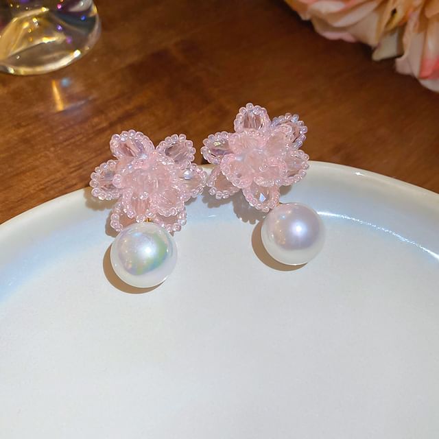 Pearl Floral Faux Alloy Drop Earring Bead