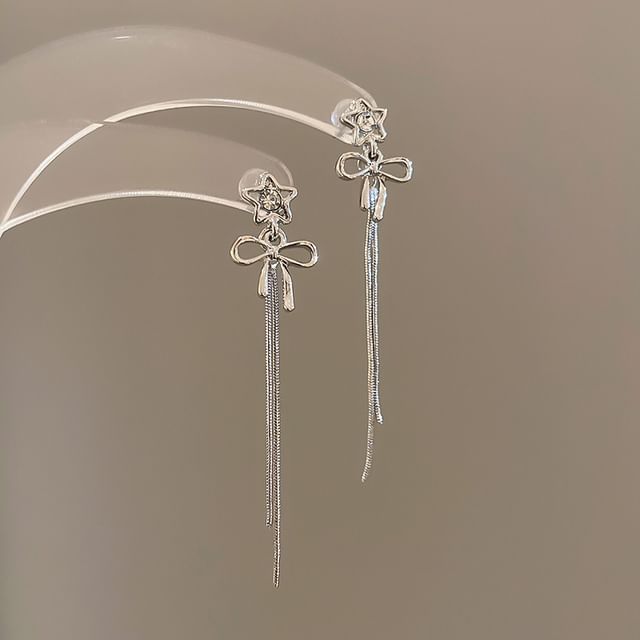 Star Threader bow Rhinestone Earring Alloy