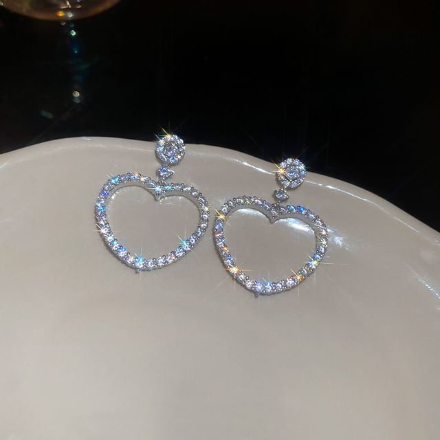 Earring Heart Drop Alloy Rhinestone