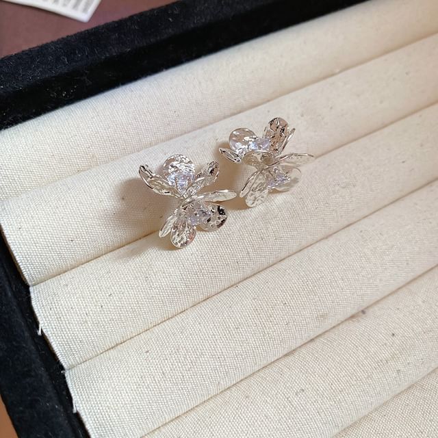 Earring Statement Rhinestone Alloy Floral