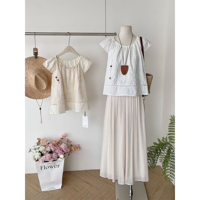 Top Short-Sleeve High A-Line Skirt Plain Set: Rise + Maxi