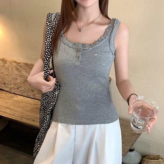 Trim Top Tank Frill Crewneck Plain