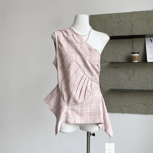 Asymmetrical Top Sleeveless Plaid