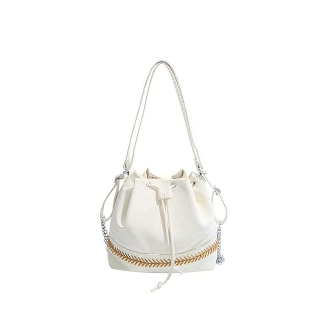 Bucket Drawstring Faux Tone Bag Leather Two