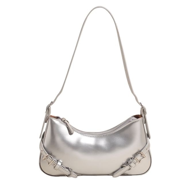 Buckled Plain Crossbody Bag Leather Faux