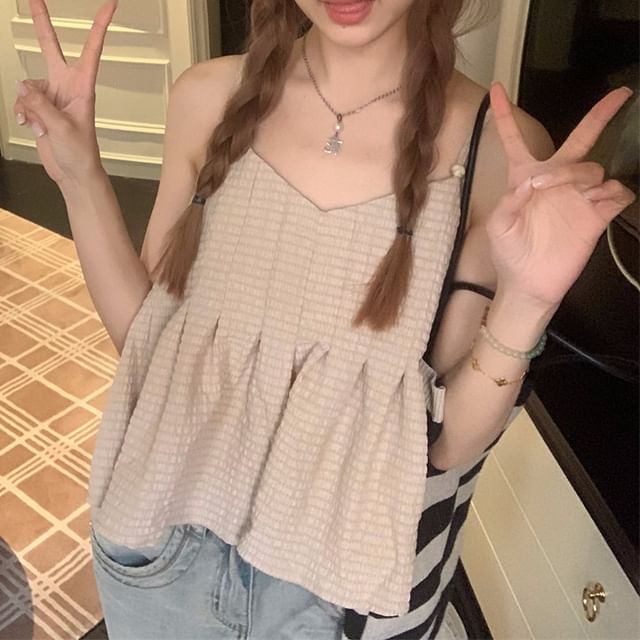 Plain Cami V-Neck Top Crop Flowy