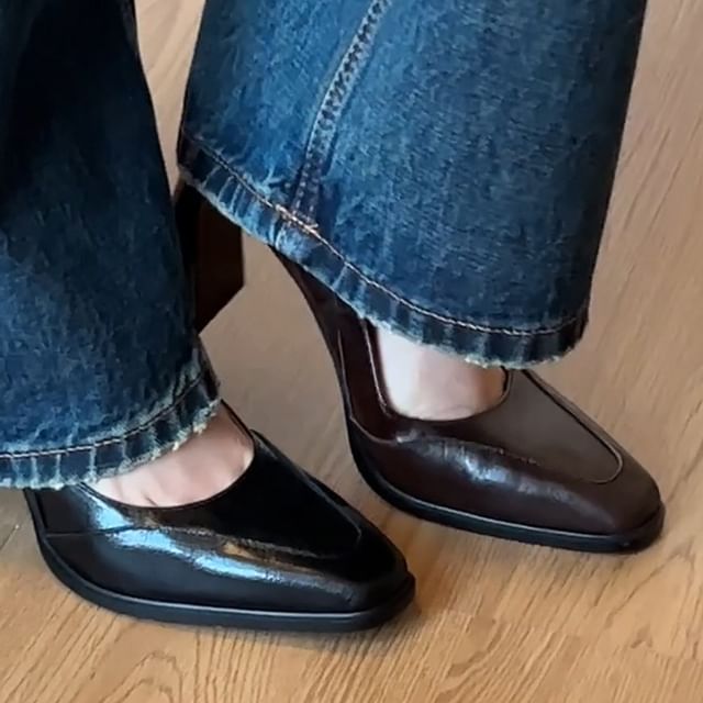 Panel Mary Heel Square Block Pumps Toe Jane