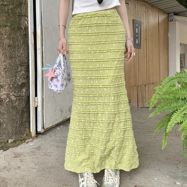 Skirt Rise Tiered Pencil Floral High Maxi