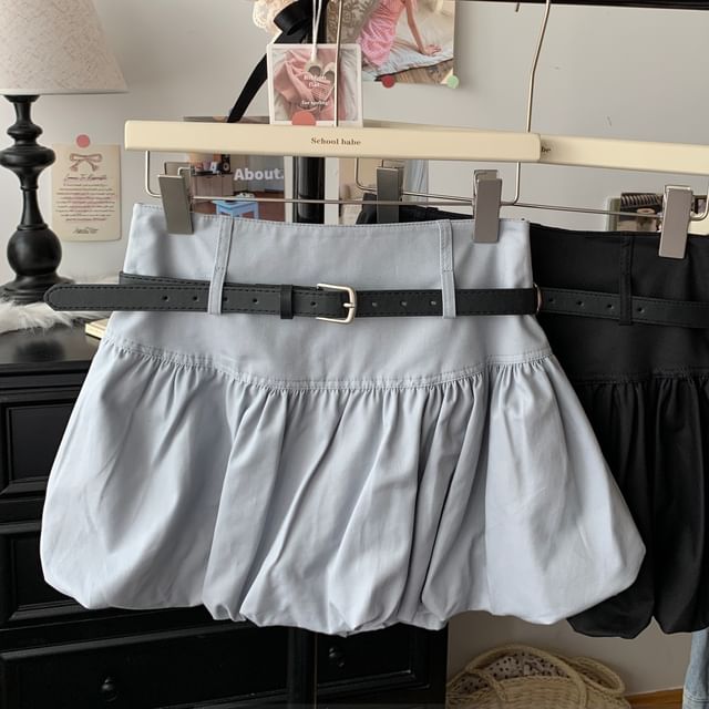 Belt Bubble Rise + High Skirt A-Line Hem Plain Set: Mini