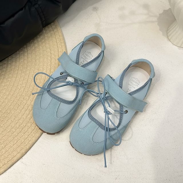 Adhesive Mary Panel Faux Leather Mesh Shoes Strap Jane