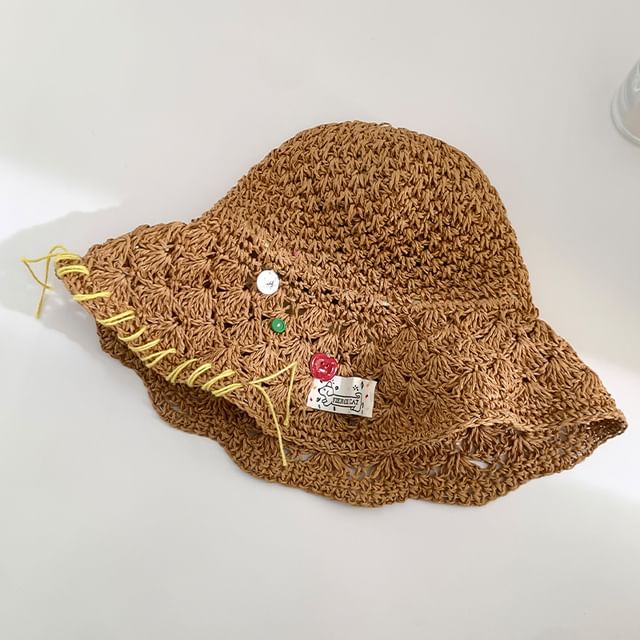 Straw Hat Contrast Sun Stitching