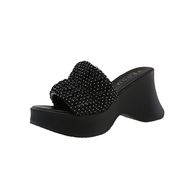 Heel Rhinestone Slide Wedge Sandals Platform