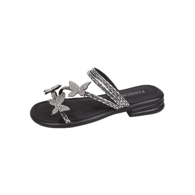 Strappy Rhinestone Sandals Slide Butterfly