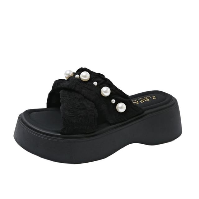 Pearl Cross Slide Faux Sandals Criss Platform