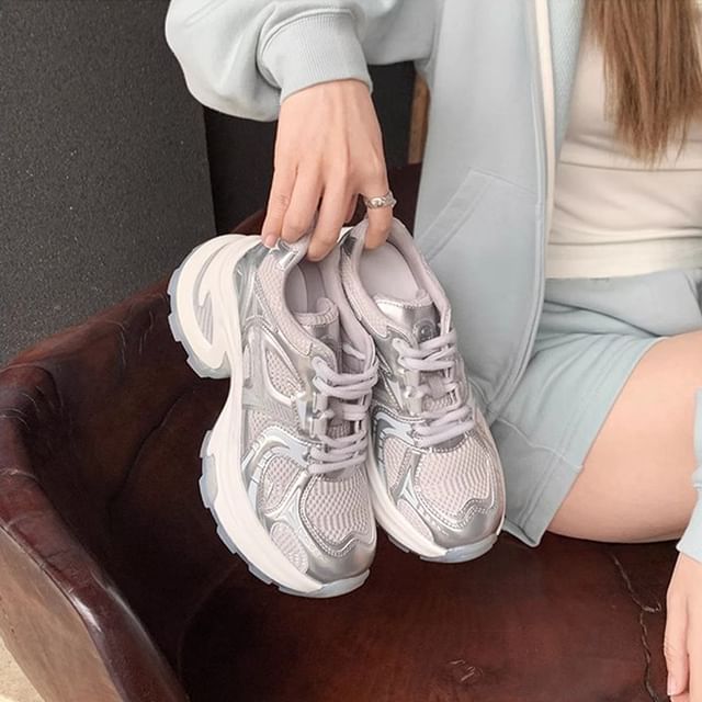 Striped Platform Sneakers Lace-Up