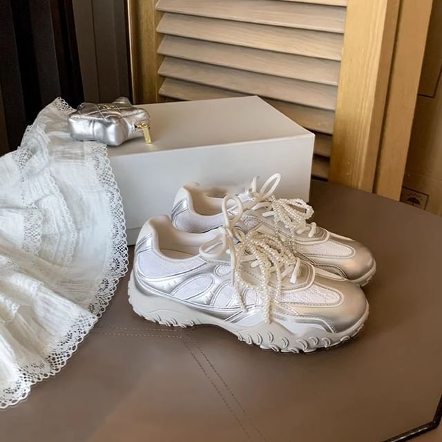 Platform Patterned Sneakers Lace-Up