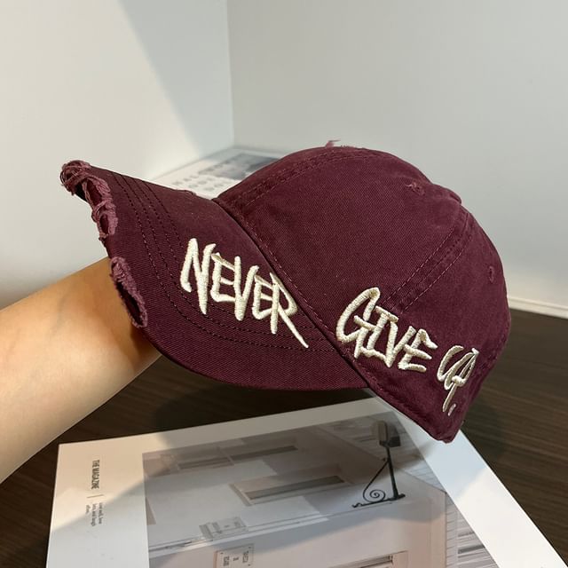 Distressed Embroidered Lettering Cap Baseball