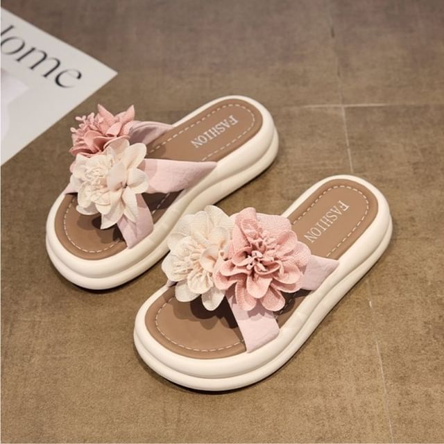 Slide Platform Sandals Floral