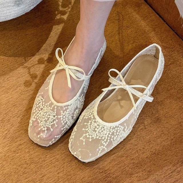 Floral Jane Shoes Mary Flat Mesh