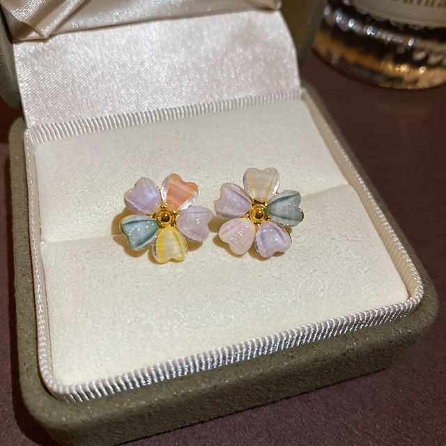 Earring Shell Stud Flower Pearl Faux