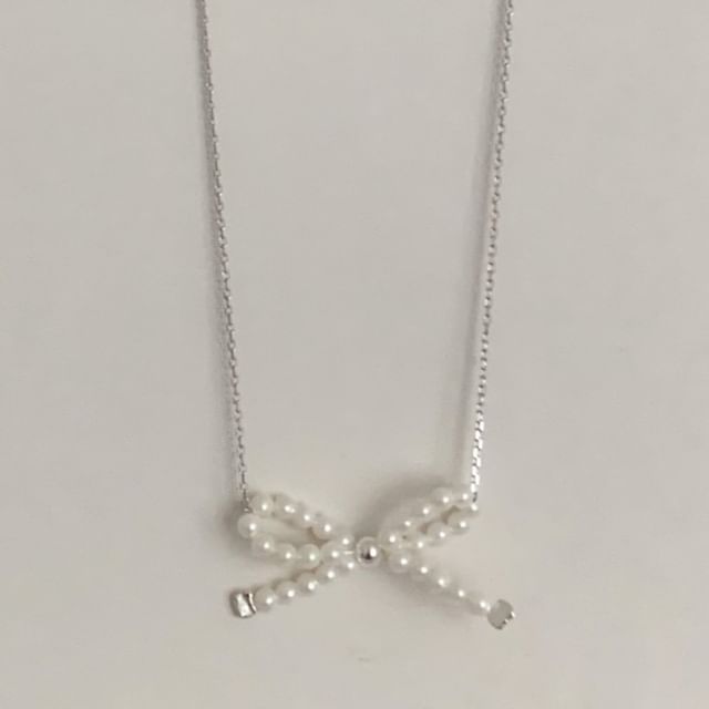 925 Silver Sterling Necklace Bow Beaded