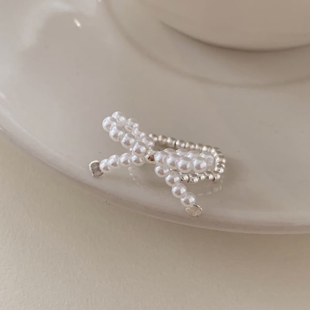 Elastic Bow Silver 925 Sterling Ring Beaded