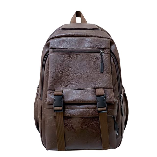 Zip Leather Backpack Plain Faux
