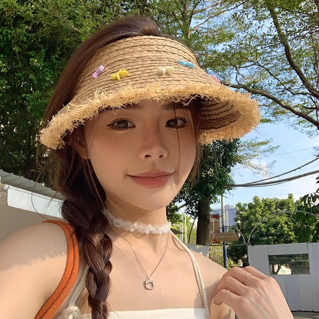 Sun Bow Fringed Straw Hat