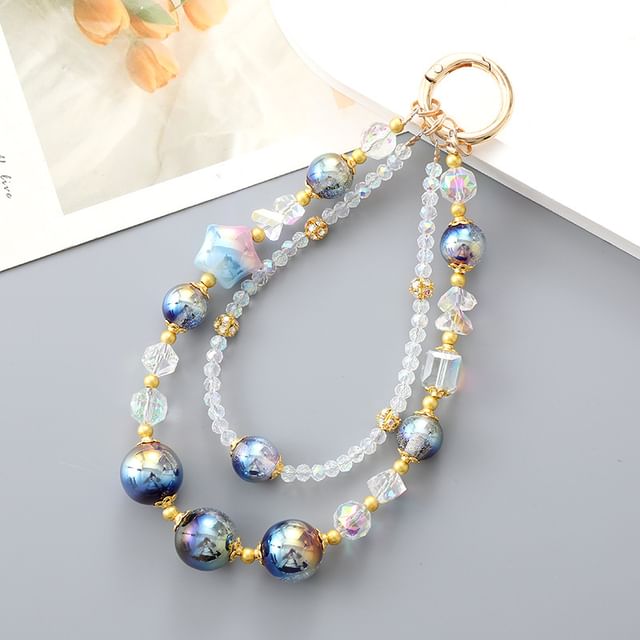 (Various Designs) Bead Faux Star Strap Crystal Layered Phone