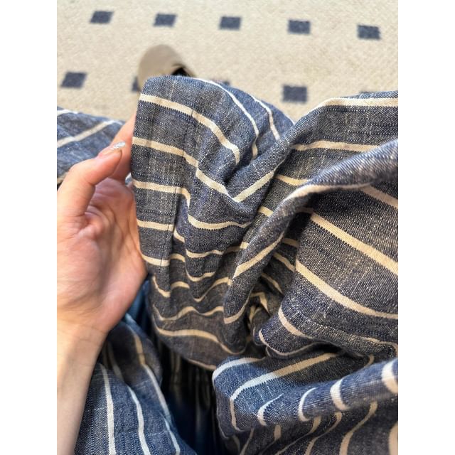 High Striped Waist Pants Leg Wide Plain