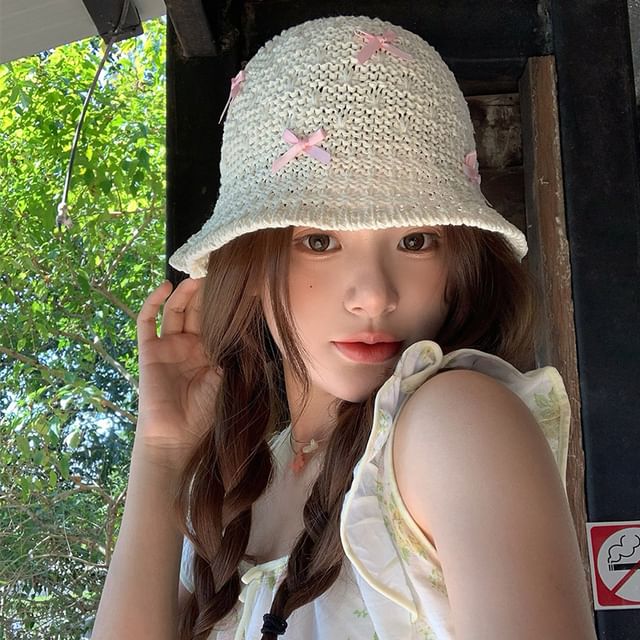 Cloche Hat Bow Woven