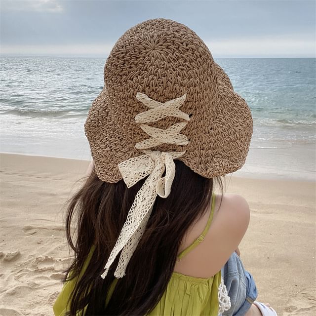 Cloche Straw Lace-Up Hat
