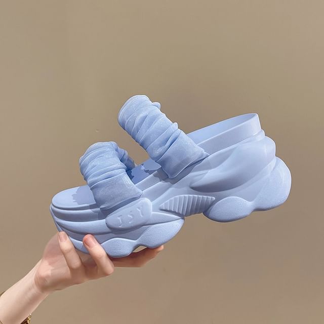Slide Platform Ruched Strap Plain Sandals